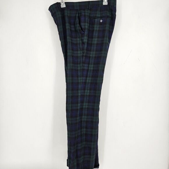 Vintage LL Bean Plaid Pants Mens 35 x 30 Green 1970s Trousers Classic Casual - Picture 12 of 15